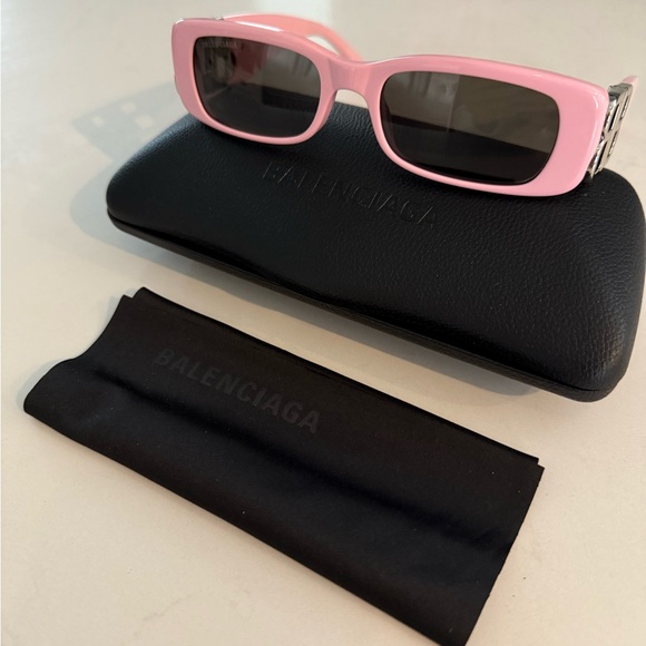NWT - BALENCIAGA Dynasty Rectangular Sunglasses, 51mm Pink/Silver/Solid - Picture 4 of 12